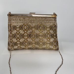 1950's vintage beaded evening bag, with multi metal strap